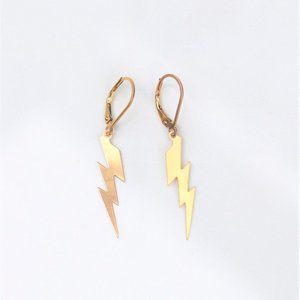 Lightning Bolt Earrings - 14K Gold Plated 1" Drop